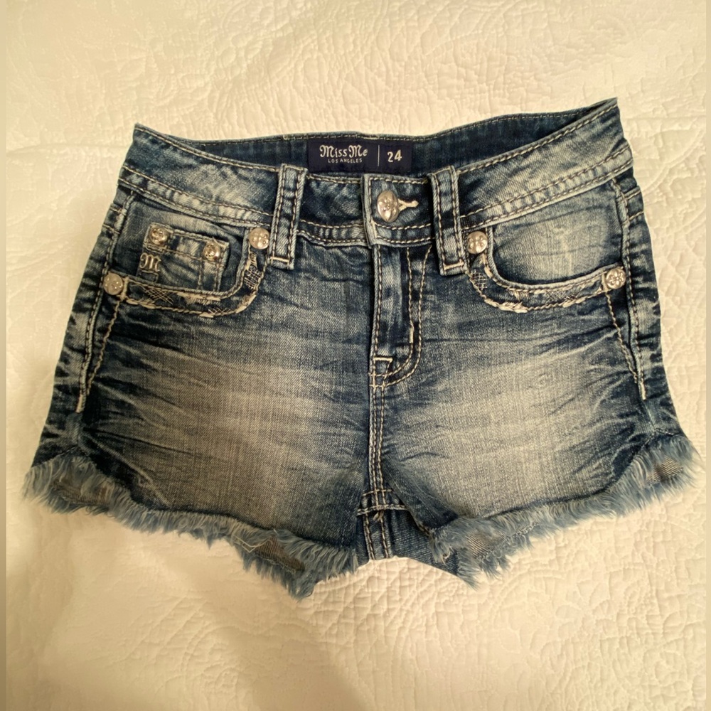 Miss Me Distressed Blue Jean Shorts